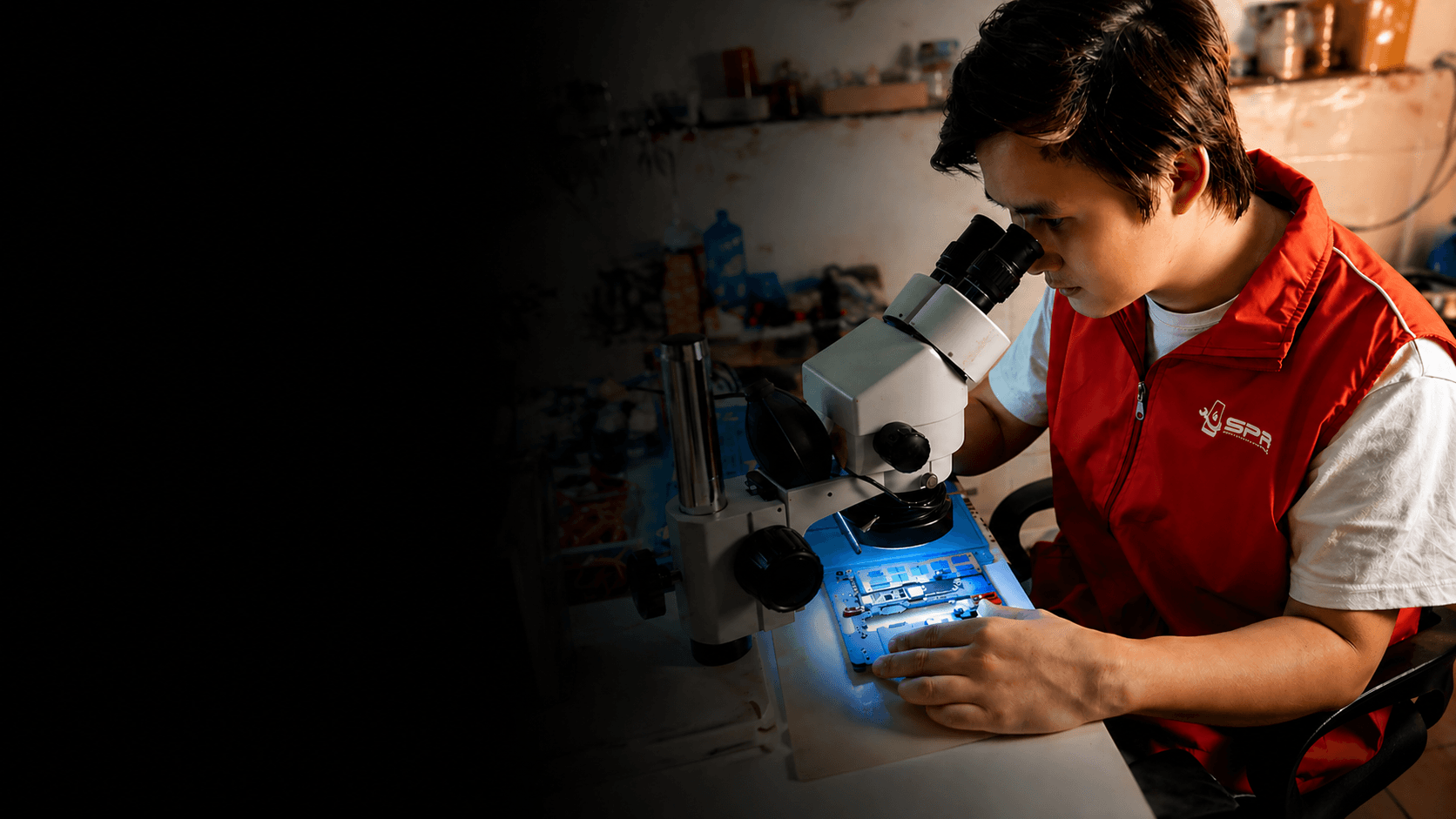 SPR Academy student at the microscope bench